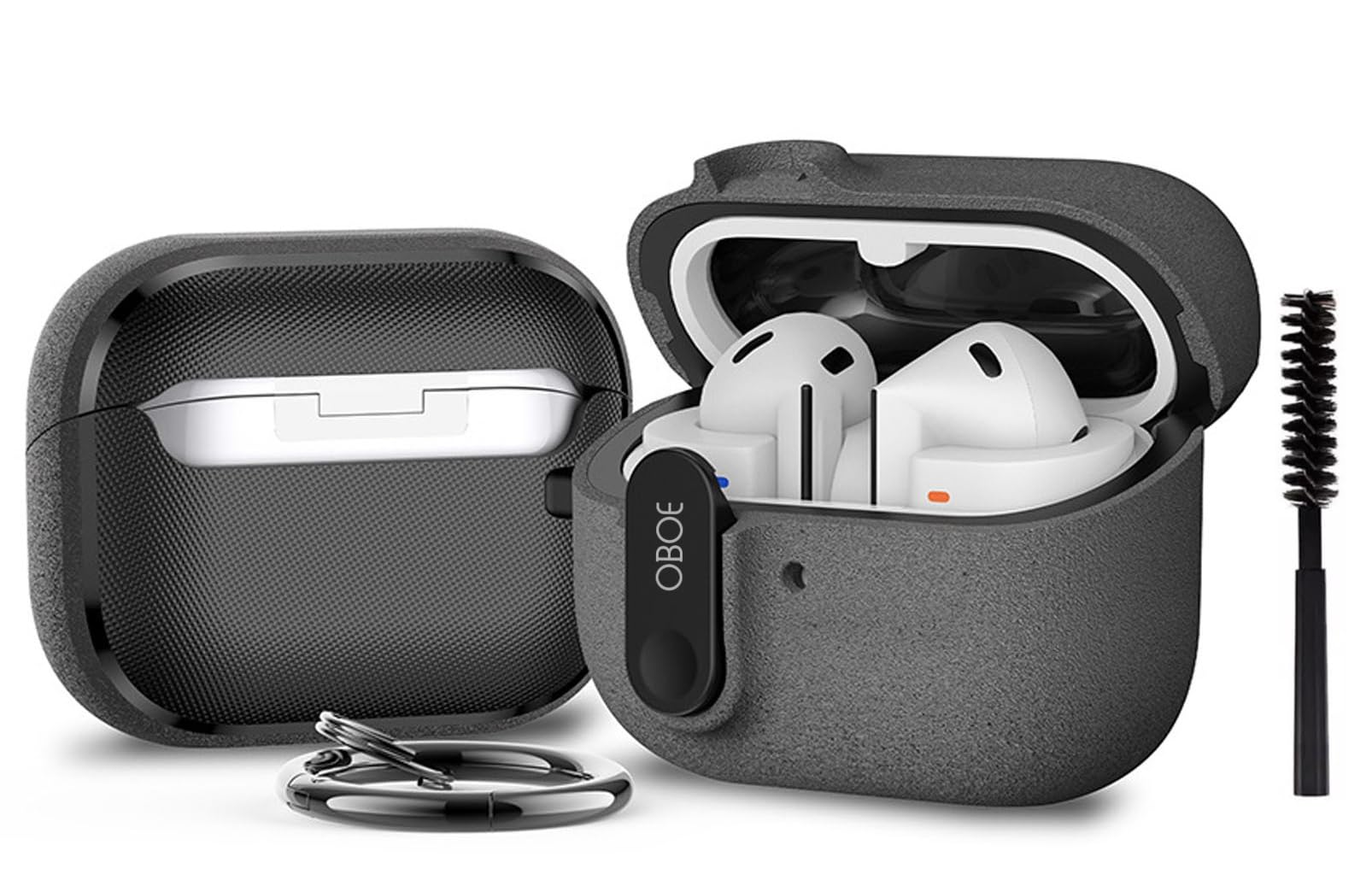 oboe aegis case 'compatible with' samsung galaxy buds 3 & 3 pro (2024) case with secure lock clip & keyring (grey) [buds & chargingcase not included]