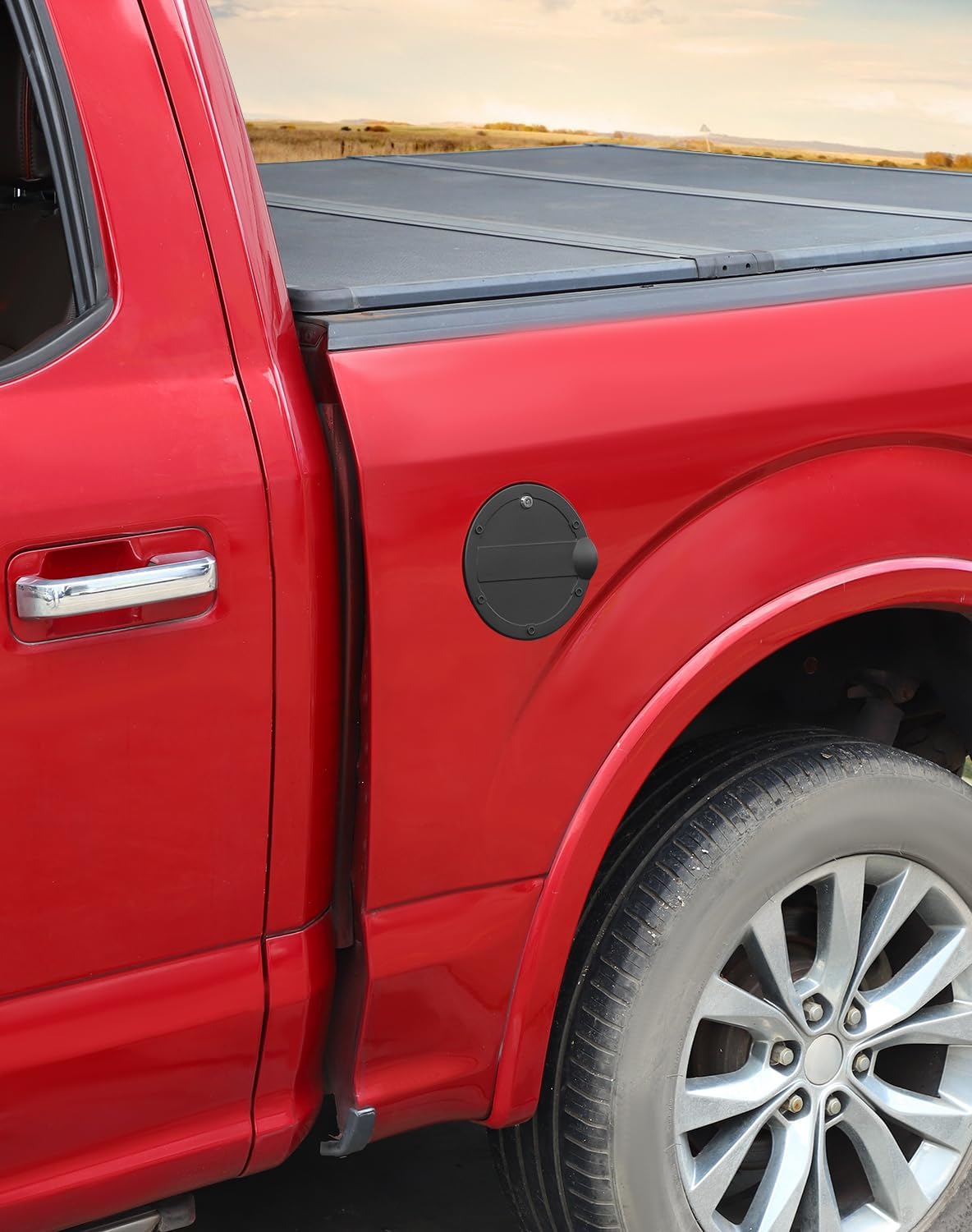 Voodonala Gas Tank Cap Cover Fuel Door Trim with Lock Compatible with Ford F150 Accessories 2015-2020, Matt Black