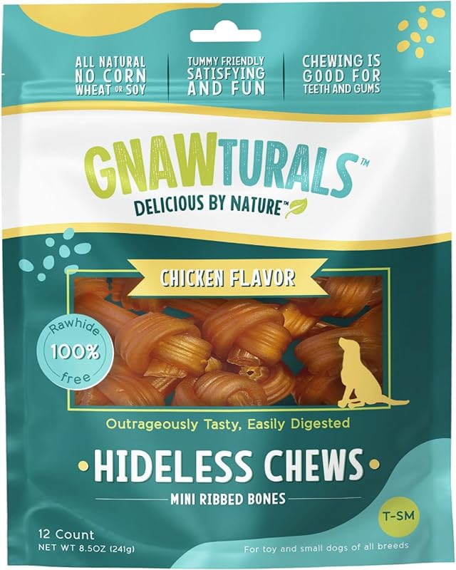 Ossos para cães sem couro cru com sabor de frango, abóbora, psyllium e raiz de chicória Gnawturals — Pacote com 12