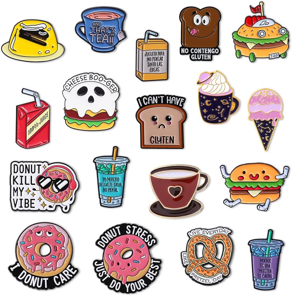 Funny Enamel Pins Bulk Cute Bulk for Backpacks Jackets Hats Bags Cute Lapel Pins for Adults Fun Novelty Food Theme Badge Brooch(18 PCS)