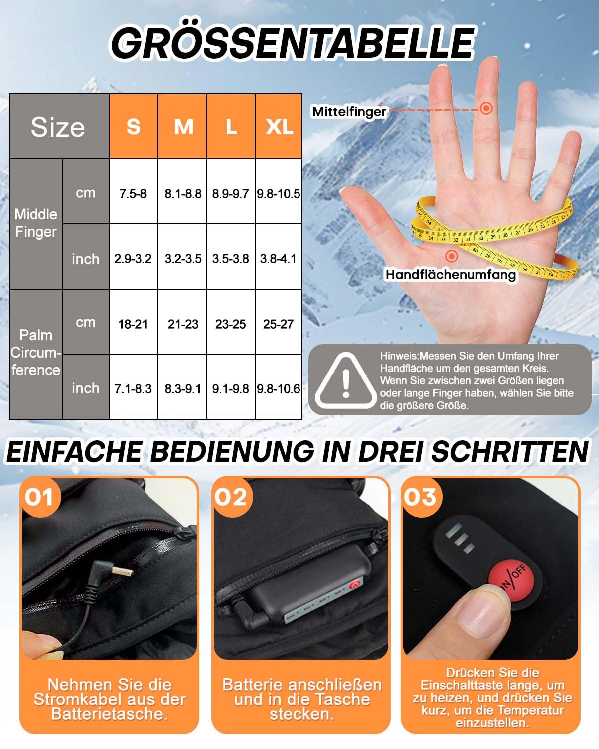 Beheizbare Handschuhe Herren Damen, 2025 Verbesserte Verstärkt Handschuhe mit akku 7.4v 6000mAh, Touchscreen, 3 Heizstufen, Wasserdicht&Winddichte, Skihandschuhe für Wandern, Radfahren, Skifahren