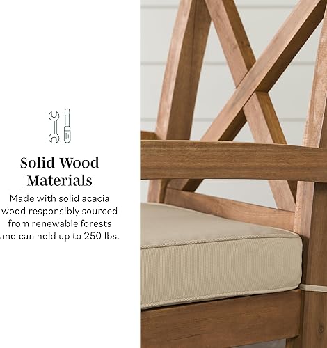 Miniatura 4 de Walker Edison Delray - Juego de 2 sillas clásicas de madera de acacia con cojines y respaldo en X, color marrón