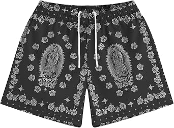 MECH-ENG Mens Paisley Shorts Graphic Print Casual Bandana Retro Lightweight Running Boxing Mesh Boho Shorts