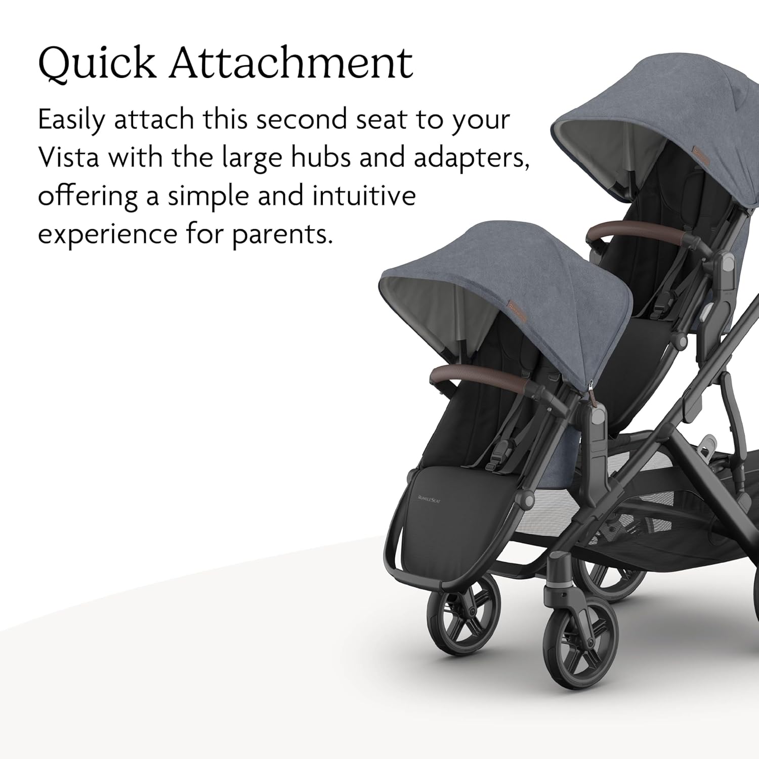 UPPAbaby Vista V3 Stroller + RumbleSeat V3 - Convertible Single-to-Double Stroller System- Toddler Seat, RumbleSeat Accessory, Adapters Included- Julian (Dusty Blue Mélange/Carbon Frame/Chestnut)