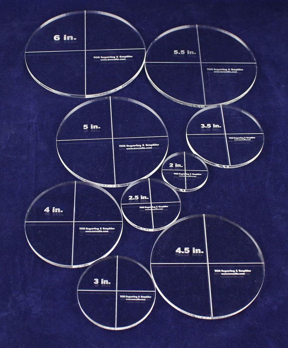 Circle Template 9 Piece Set Clear 1/4 Inch Thick Acrylic 2 to 6 Inches