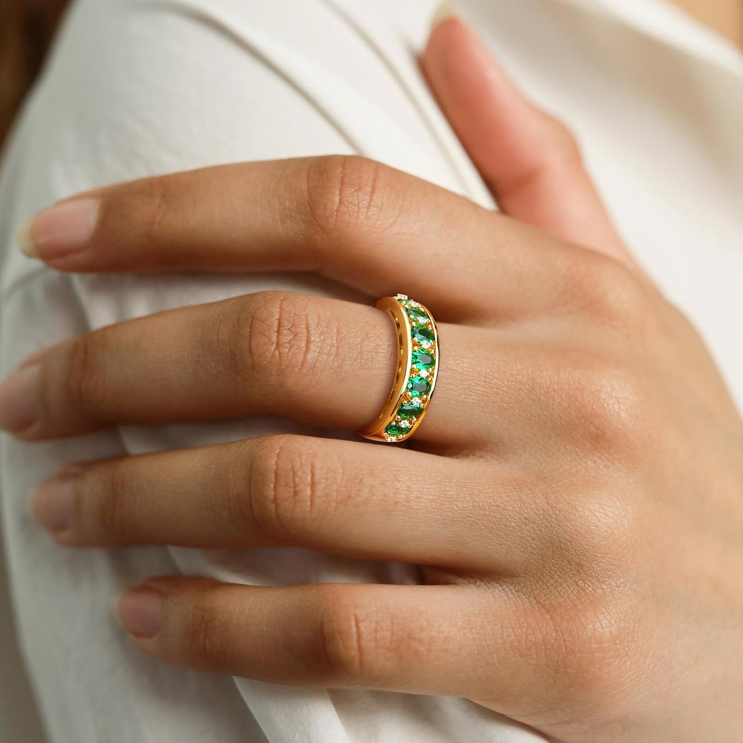 Channel Set Gemstone Wedding Band 5.8mm Thick Chunky Amethyst Emerald Ruby Sapphire Ring 2 Carat Oval Cut 925 Sterling Silver 7 Stones Anniversary Band Rings for Men Women - Image 2