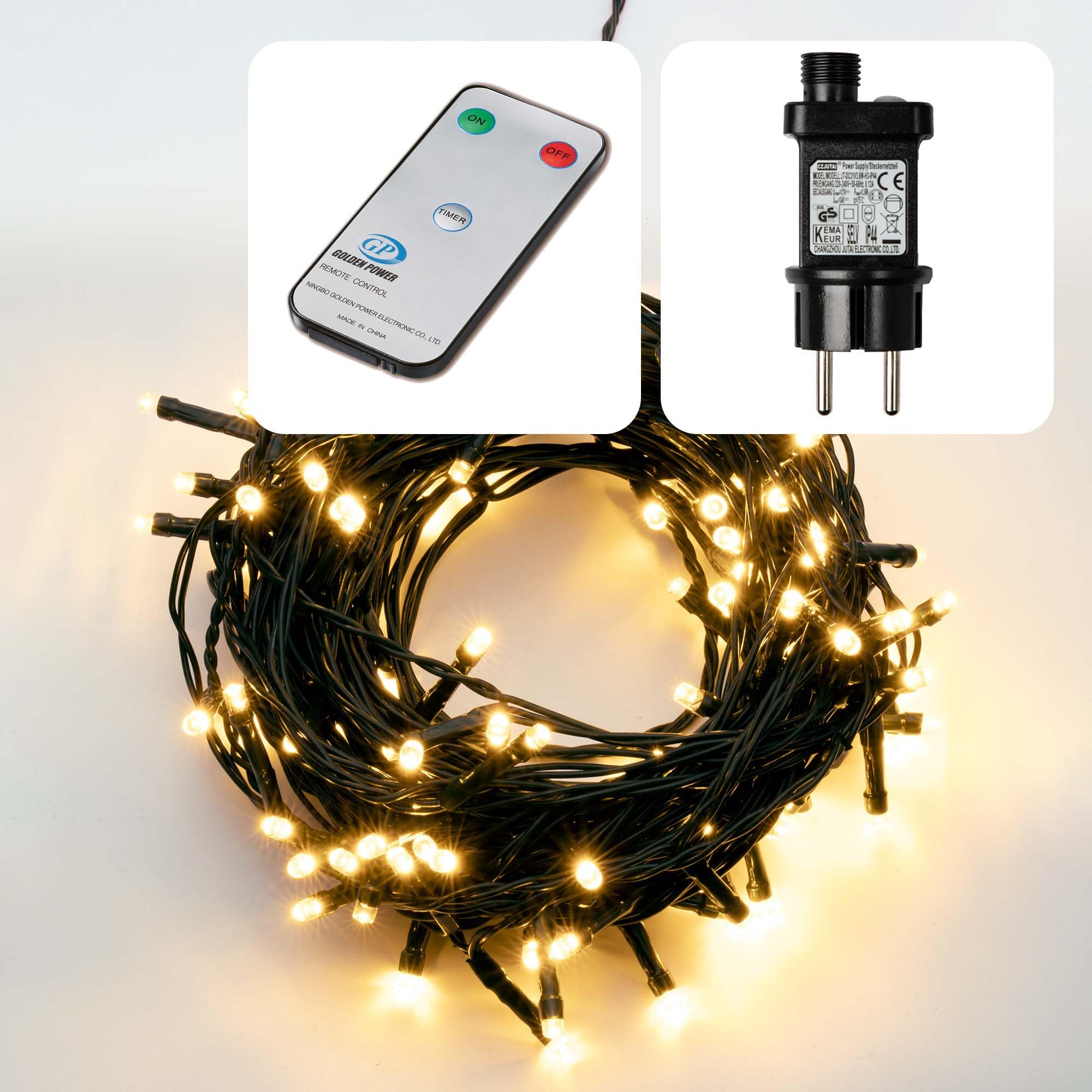 hellum LED Lichterkette Außen oder Innen, Fernbedienung mit Timer, Warmweiß, Lichterkette strombetrieben mit 240 LED, Weihnachtsbaumbeleuchtung mit Kabel in Grün <59 lm 151244
