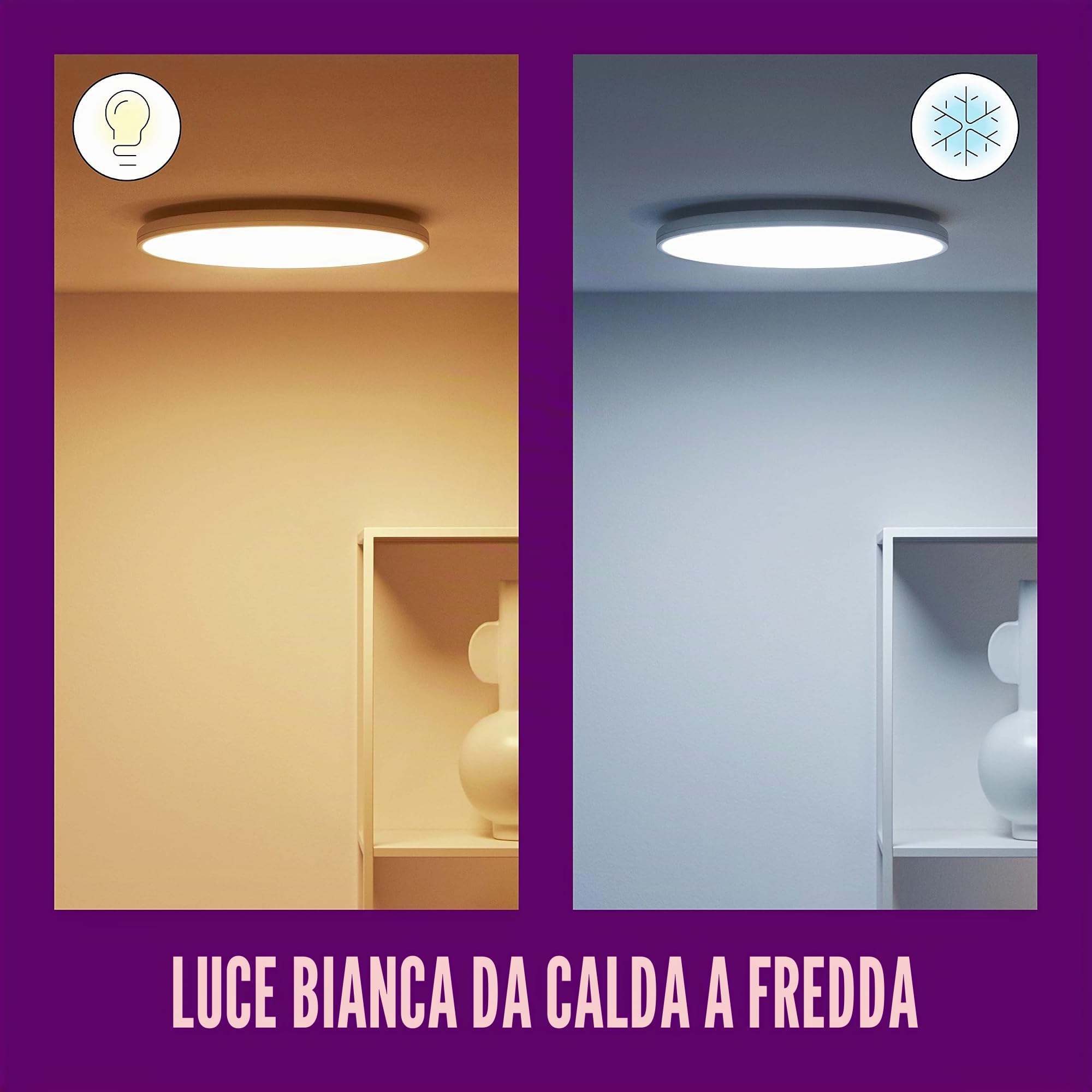 WiZ Plafoniera Smart Arca WiFi, Dual Zone, Dimmerabile, Luce Centrale Bianca Dinamica, Luce Laterale Colorata, 22W, Bianco, Tecnologia SpaceSense, Controllo Vocale (Alexa, Apple HomeKit, Google Home)
