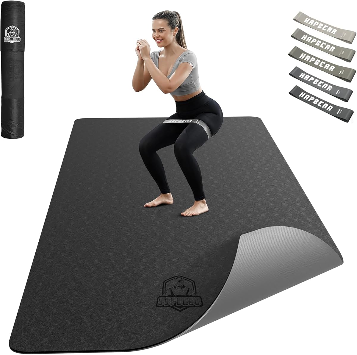 HAPBEAR Large Yoga Mat - 183x91cm x6mm, Wide Non-Slip Dual-colour Large Exercise Mat for Home Workout, Yoga, Pilates & Stretching, Durable & Eco-Friendly, Includes Bonus Resistance Bands & Carry Bag