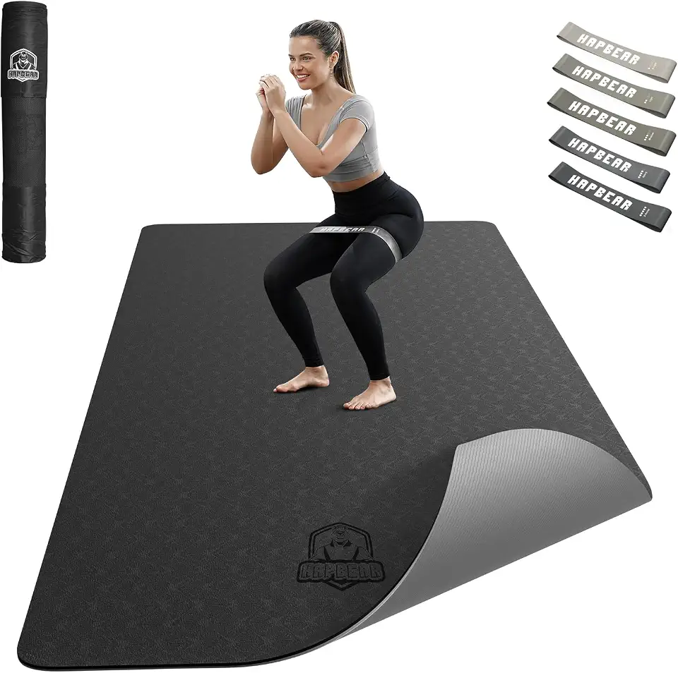 Reverse Crunches 5 HAPBEAR Yogamatte XXL - 183cmx91cmx6mm Dicke, Extra Groß Rutschfest Breit Yoga Matte, Gymnastikmatte Sportmatte Fitnessmatte, TPE Matte Trainingsmatte, Inklusive Resistance Bands & Tragetasche