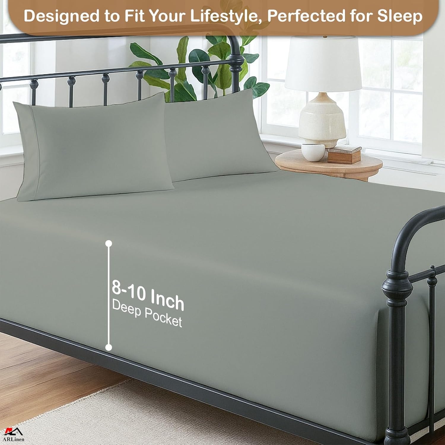 ARlinen Premium Cotton RV Sheet Set - Light Grey Solid Short Queen Size (60" x 75") Camper, Motorhome & Travel Trailer Fitted Sheets for 8-10 Inch Deep Mattress, Soft & Breathable Bedding for RV Beds