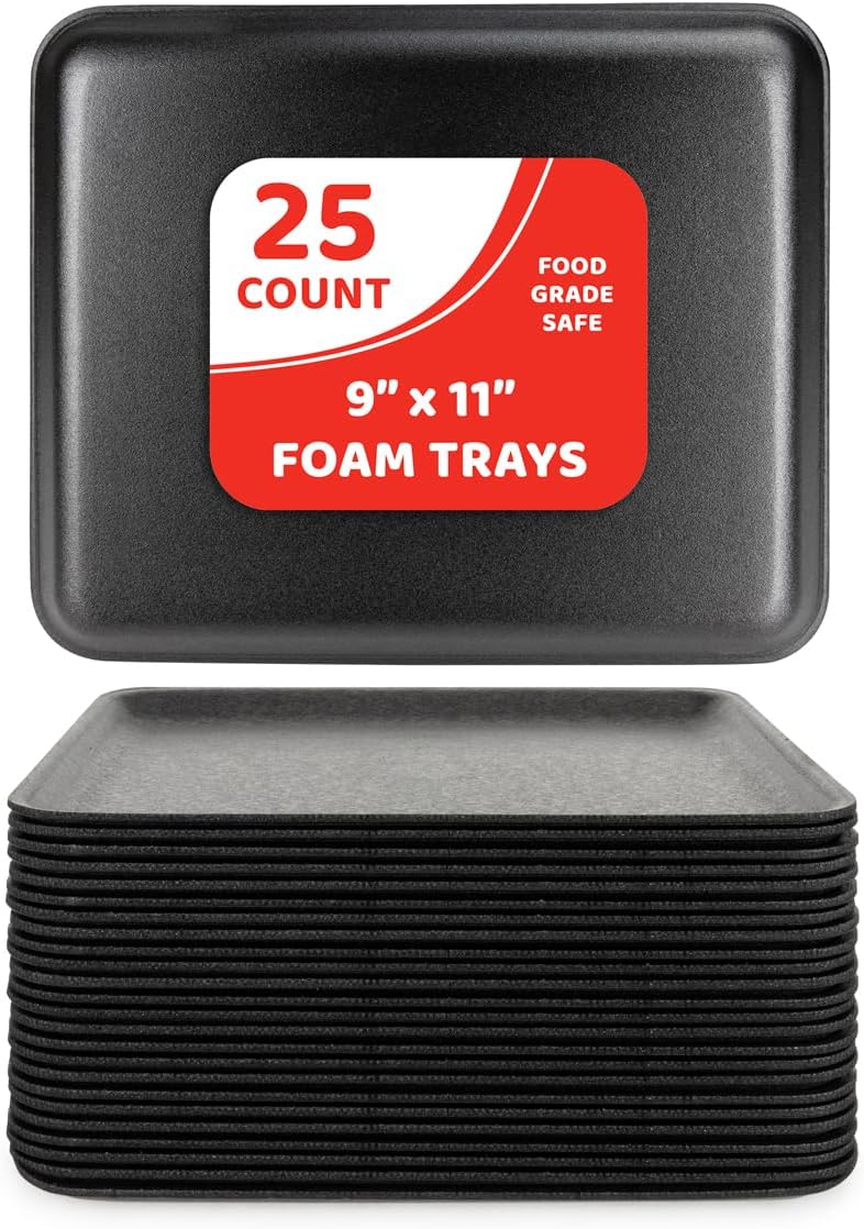 Hygloss Black Foam Trays 9 x 11-Inch - Pack of 25 - Versatile Trays for Crafts & Food - Ideal Foam Tray for Food, Meat, Craft Projects - Durable Tray - Disposable & Reusable