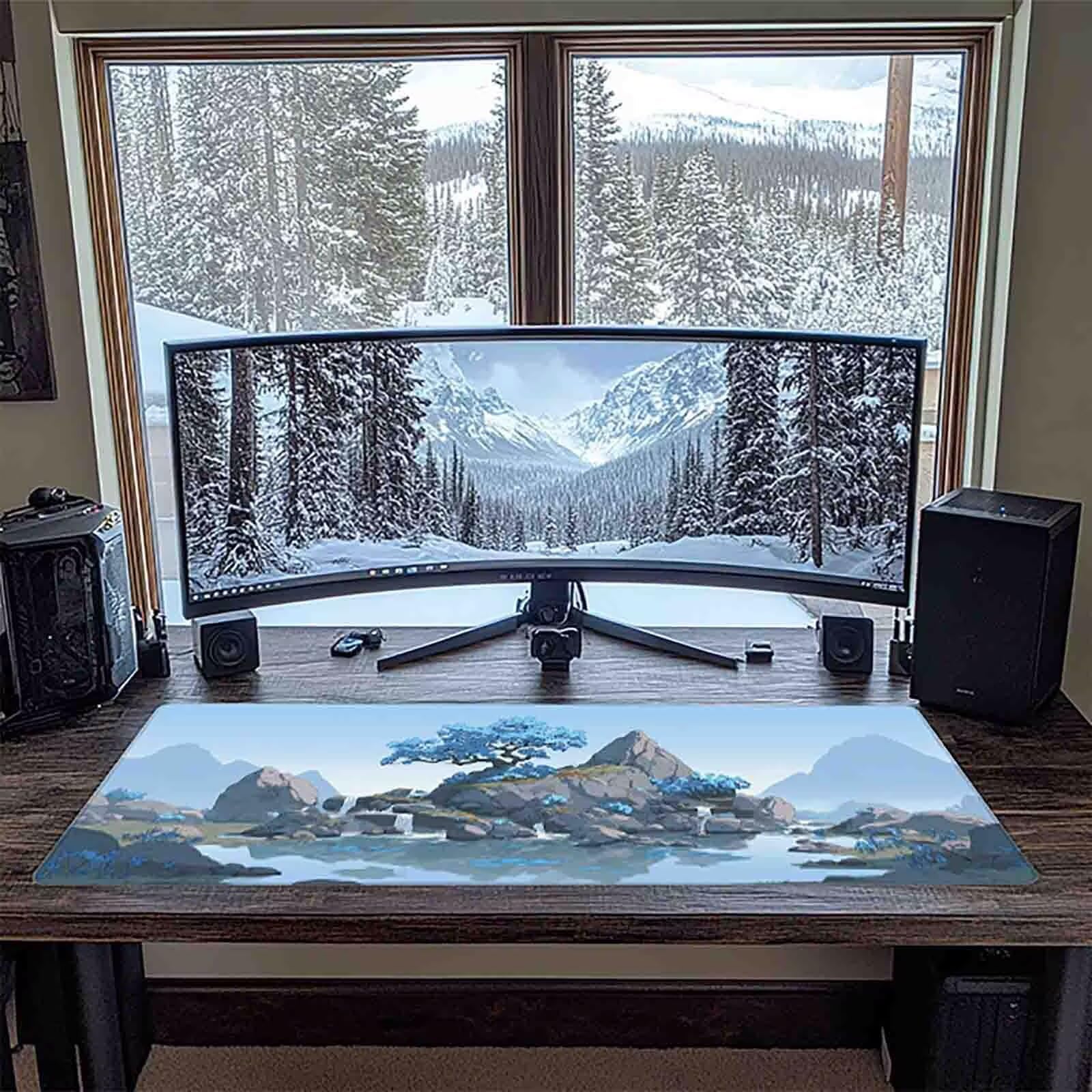 Schreibtischunterlage Blau Mauspad Gaming XXL Mousepad wasserdichte rutschfeste Schreibtisch Unterlage, Mauspad Groß Verbessert Präzision und Geschwindigkeit, Gaming Zubehör (Berg,90x40cm) 2-z7107