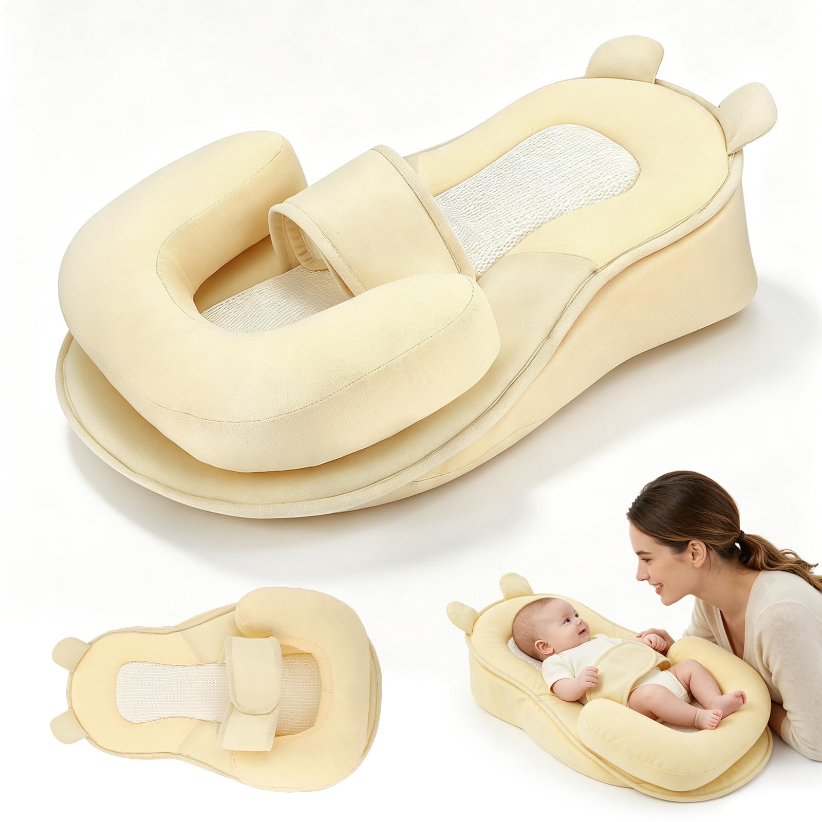 Coussin d'allaitement, housse de coussin d'allaitement anti-reflux et anti-regurgitation, coussins amovible lavable pour le biberon avec sangle réglable, pour nouveau-nés de 0 à 12 mois(Jaune)