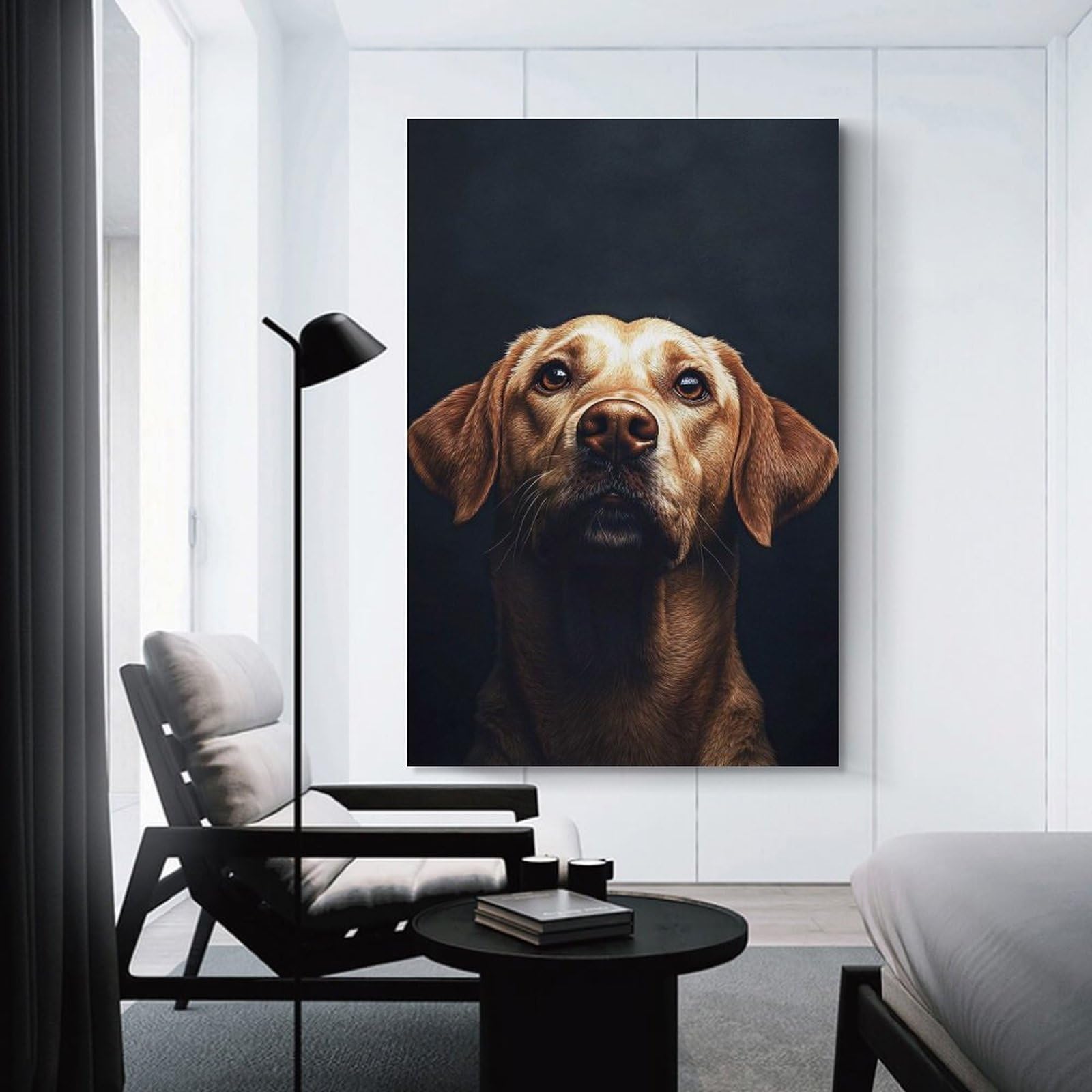 Junmoney Wall Decor Canvas Print Golden Labrador Portrait on Dark Background, 24x36inch(60x90cm), for Study, Office Or Focused Interiors, Wall Art That Adds Style to Work Areas
