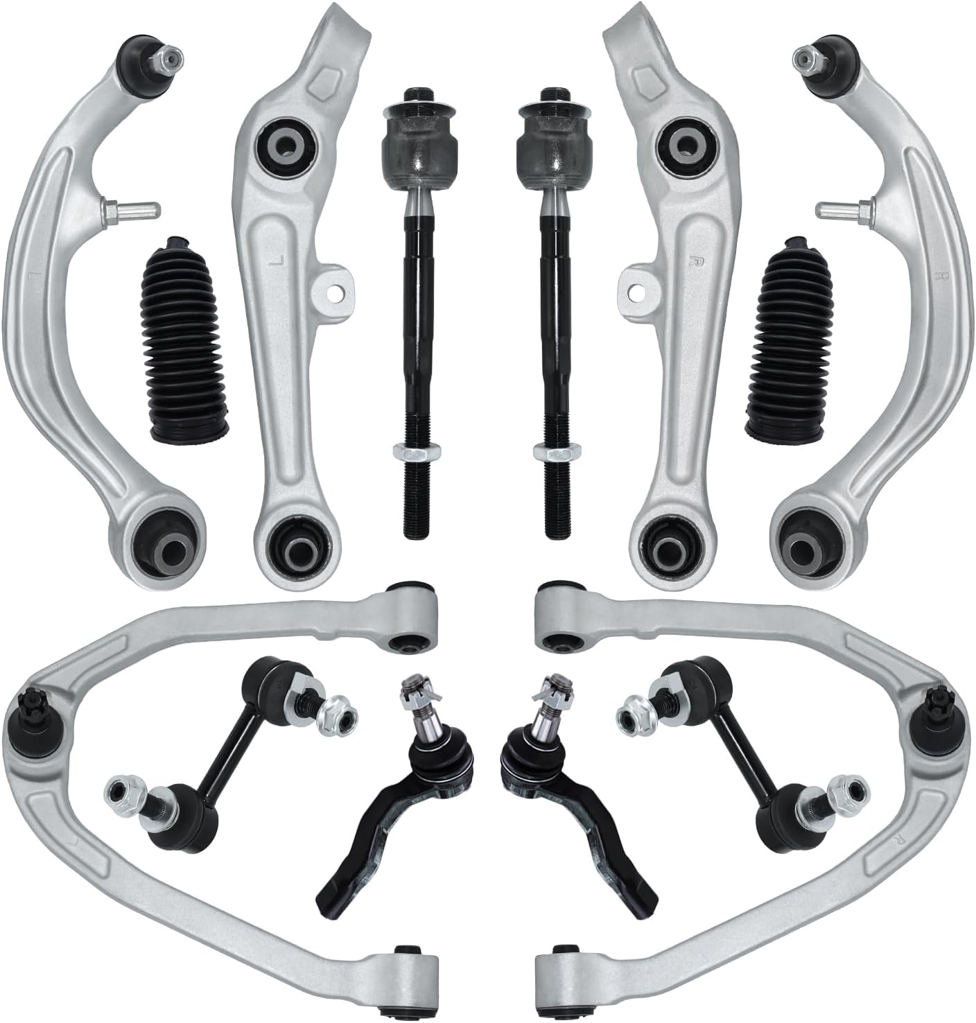 14PCS Front Suspension Kit Upper Lower Control Arm with Ball Joint Sway Bar End Link Tie Rod Boots Assembly Replacement for 2003 2004 Infiniti G35 and Nissan 350Z RWD