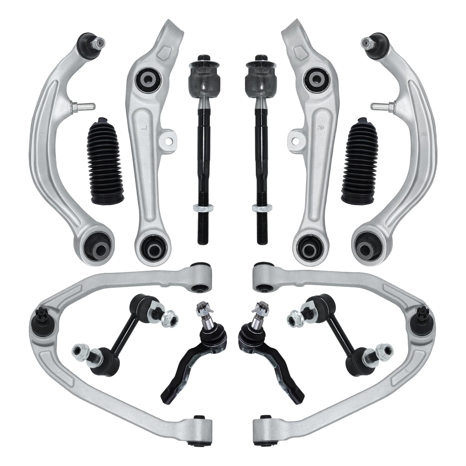 14PCS Front Suspension Kit Upper Lower Control Arm with Ball Joint Sway Bar End Link Tie Rod Boots Assembly Replacement for 2003 2004 Infiniti G35 and Nissan 350Z RWD