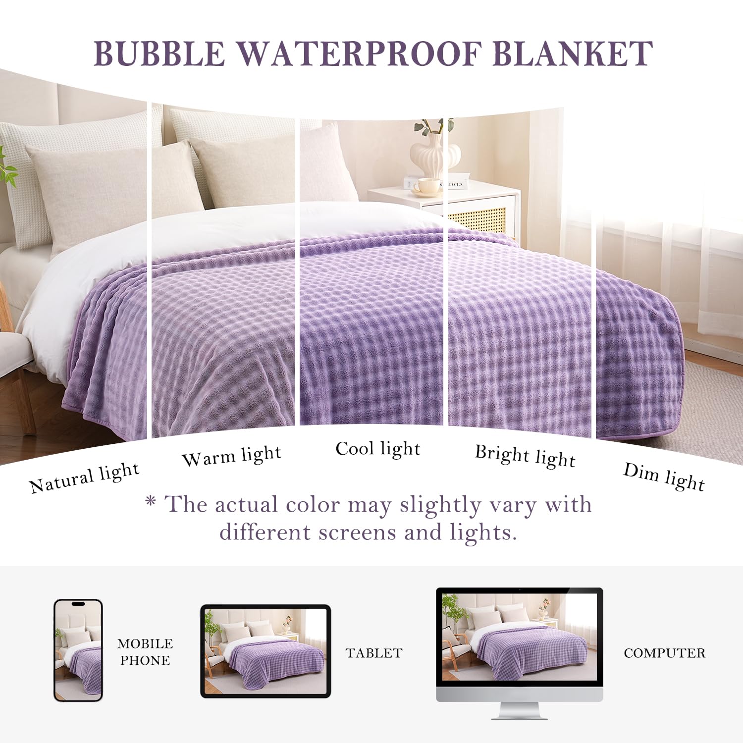 Manta impermeable para cama, sofá, coche, manta suave a prueba de fugas con patrón de burbujas 3D, manta reversible a prueba de agua para mascotas, perros, gatos, cachorros (60 x 80 pulgadas