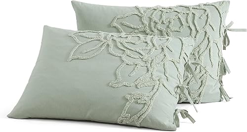 Miniatura 9 de Peri Home Juego de edredón y fundas de almohada de 3 piezas, 100% algodón, color verde chenilla rosa, tamaño King