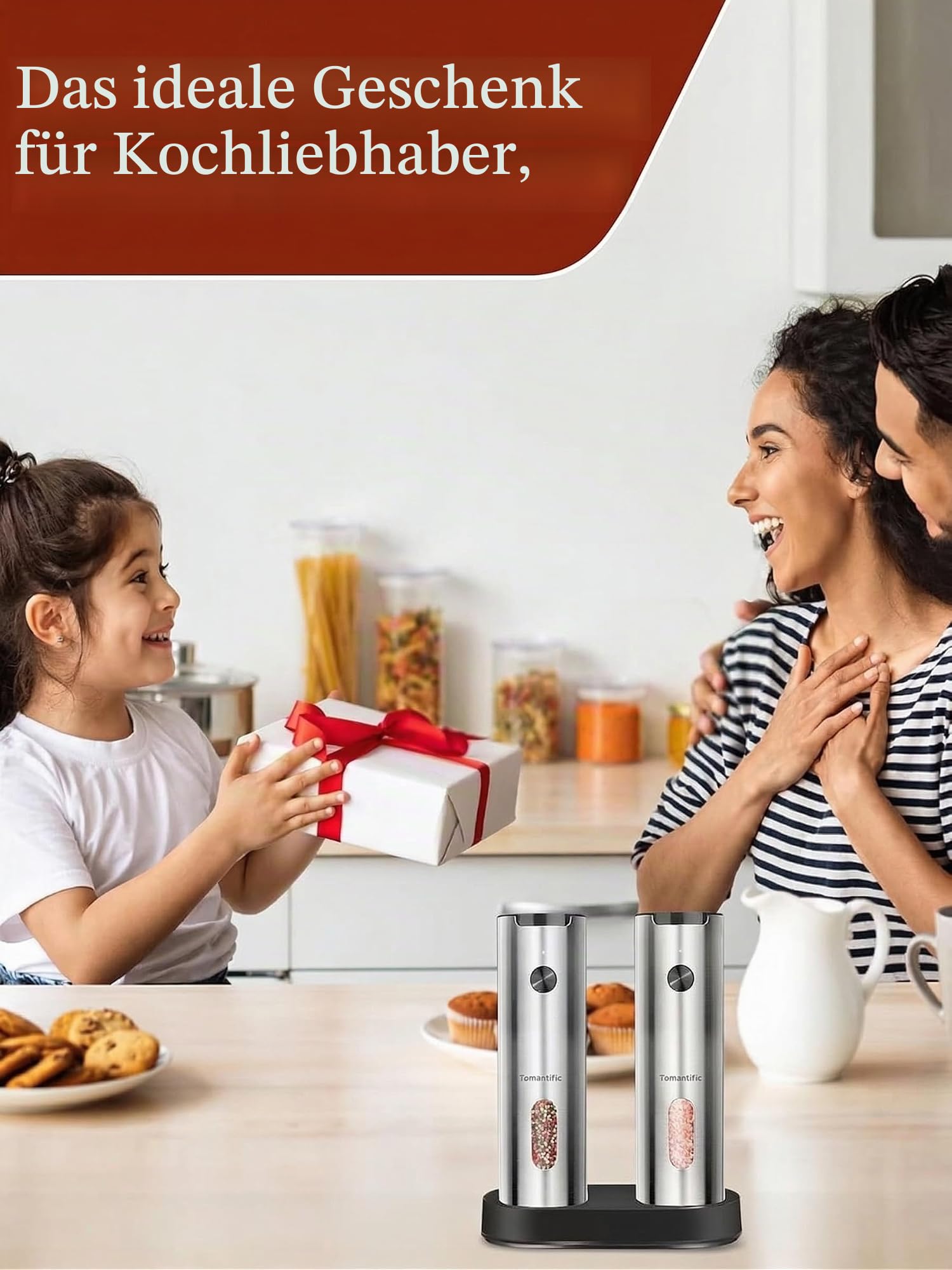 Salz und Pfeffermühle Elektrisch, Elektrische Gewürzmühle Set USB Wiederaufladbar Rostfreier Stahl mit Ladestation/6-Stufige Mahlgradeinstellung/Led-Licht, Küchenhelfer für die Küche