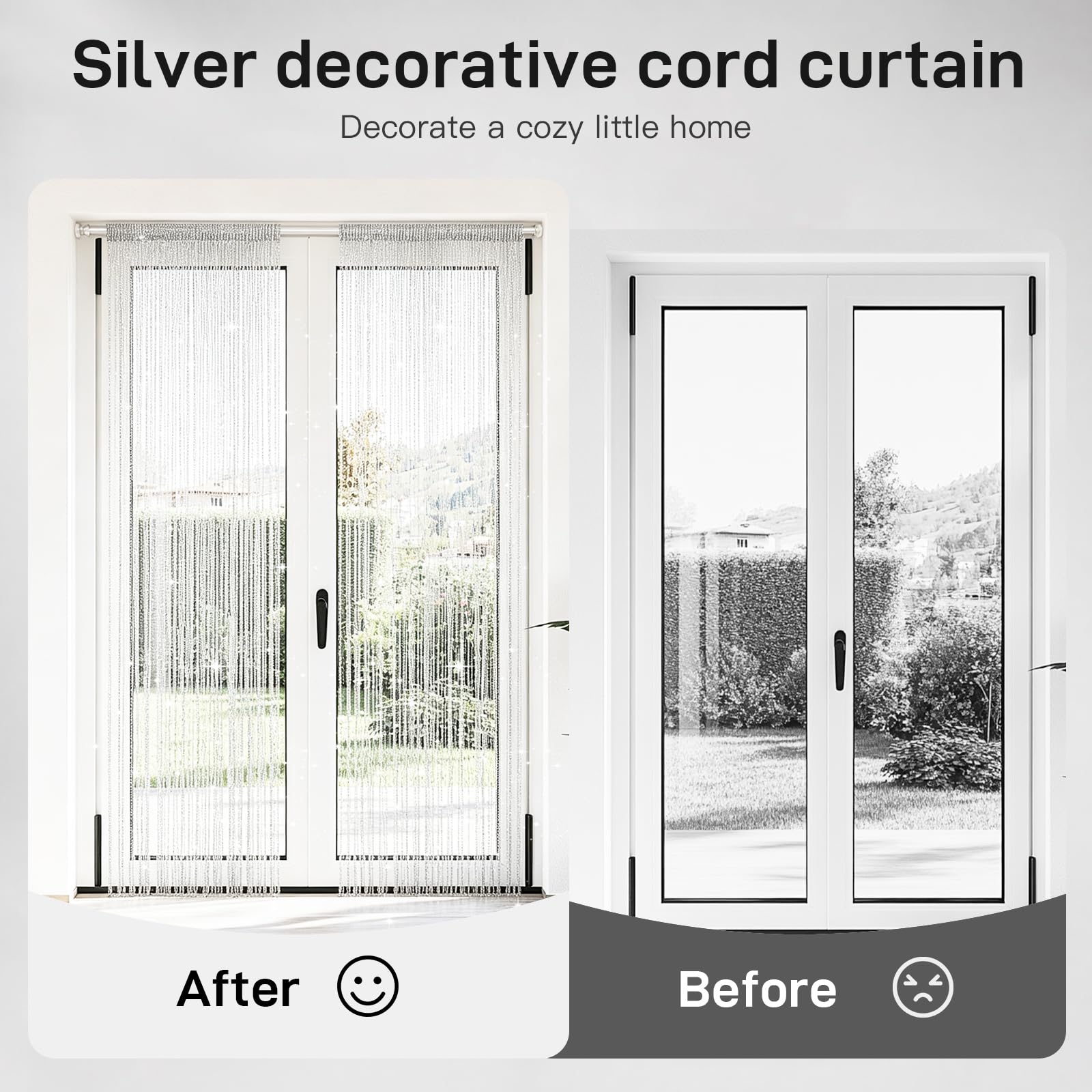 4 Tende a Fili per Porta, 100x200 cm Tende a Filo per Interni, Tenda Porta con Brillantini, Decorazione per Finestre, Divisori, per Matrimoni, Feste (bianco)