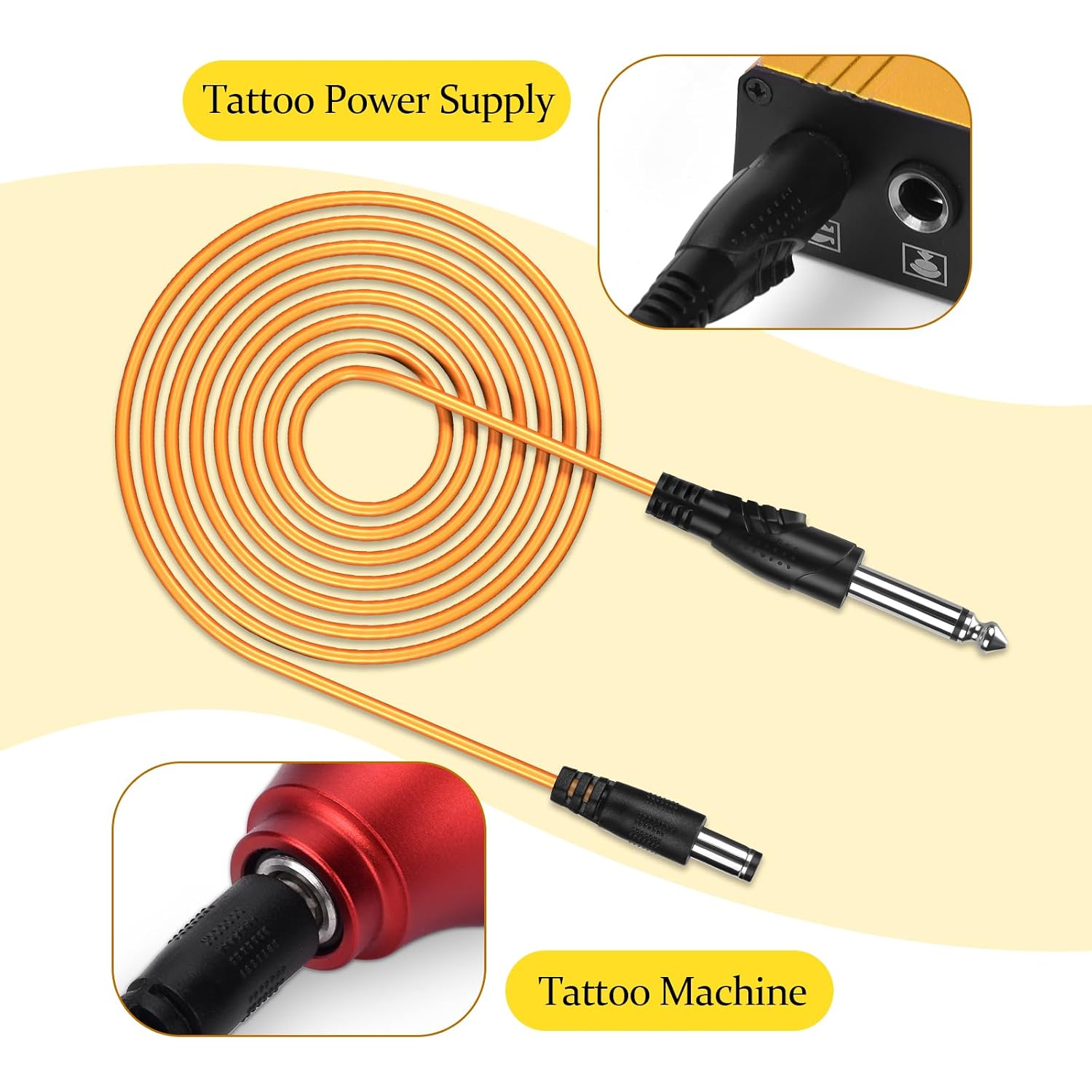ATOMUS Tattoo DC Connector Clip Cords 6.13ft Silicone Wire Cord for Motor Machine Power Supply Orange