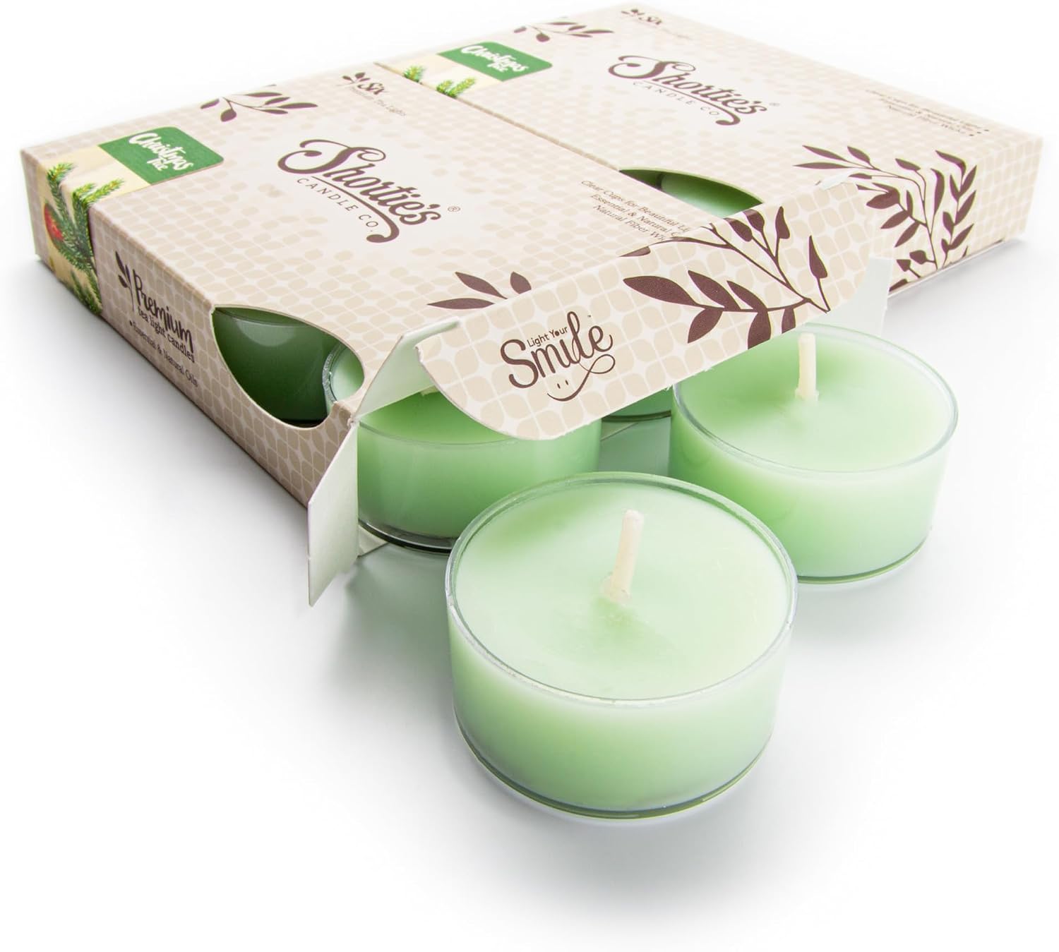 Christmas Tree Premium Tealight Candles Multi Pack - Highly Scented with Essential & Natural Oils - 12 Green Tea Lights - Beautiful Candlelight - Made in the USA - Christmas & Holiday Collection