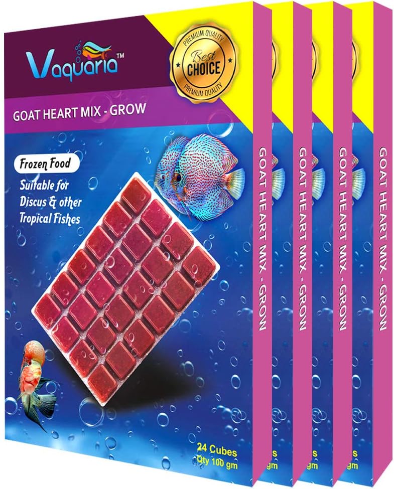 V aquaria Goat Heart Mix Grow Frozen - 400g (100g×4 Blister Packs) Aquarium Fish Food for Discus, Flowerhorn, Cichlids & Other Tropical Fish