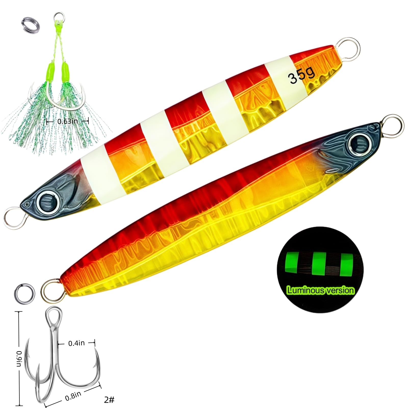 Leicht zu fangende Angelvorrichtungen, Salzwasser-Laserköder, Jigs vertikaler Jigg-Löffel, Köder für Bootsangeln, mit Drillingshaken und doppeltem Hilfshaken, ideal für Thunfisch, Zackenbarsch, Lachs
