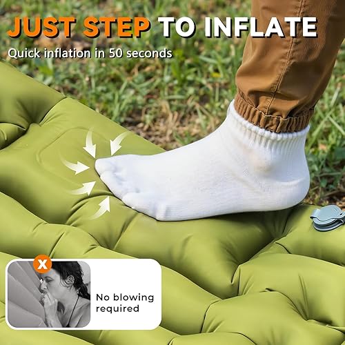 Miniatura 3 de Colchoneta para dormir, ultraligera e inflable para acampar con almohada con bomba de pie incorporada, extra gruesa y compacta, alfombrilla de
