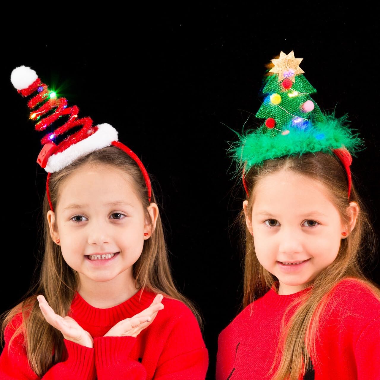 JOYIN 2 PCS Lighted Christmas Headbands with LED lights in Springy Santa Hat Tree Designs for Christmas and Holiday Parties (ONE SIZE FIT ALL) - Image 9