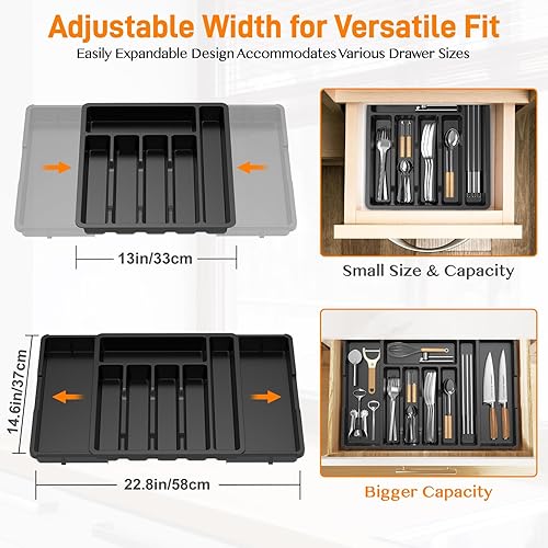 Miniatura 3 de Organizador de cajones de cocina expandible para utensilios, cubiertos, cubiertos  Bandeja de almacenamiento ajustable, soporte grande para