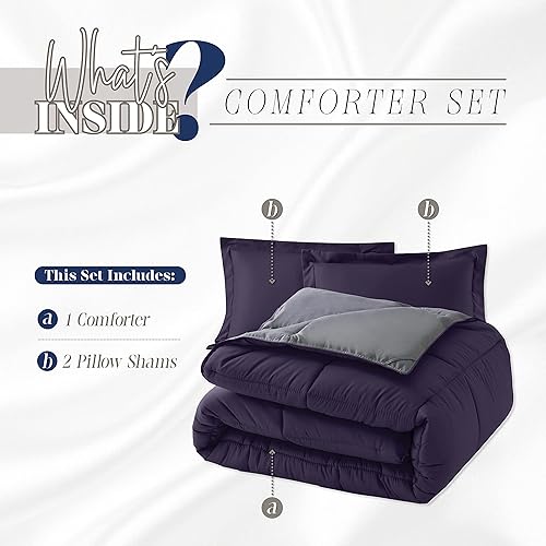 Miniatura 3 de Elegant Comfort Juego de edredón reversible de 3 piezas, acogedor para todas las estaciones, alternativo de plumón suave, acolchado, cosido en caja,