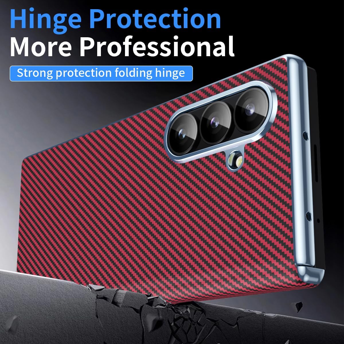 for Samsung Galaxy Z Fold 7 Case, Carbon Fiber Print with Lens & Hinge Protection & Screen Protector, Slim Anti-Fall Cover | Drop Protection | Skin-Friendly Texture​ - Red