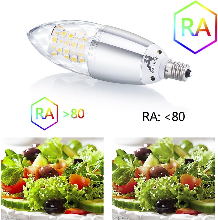Rayhoo E12 Base LED Light Bulbs Dimmable, Candelabra LED Bulbs 10W, Incandescent 80-100W Bulb Equivalent, 3 Pack (White 6000K)