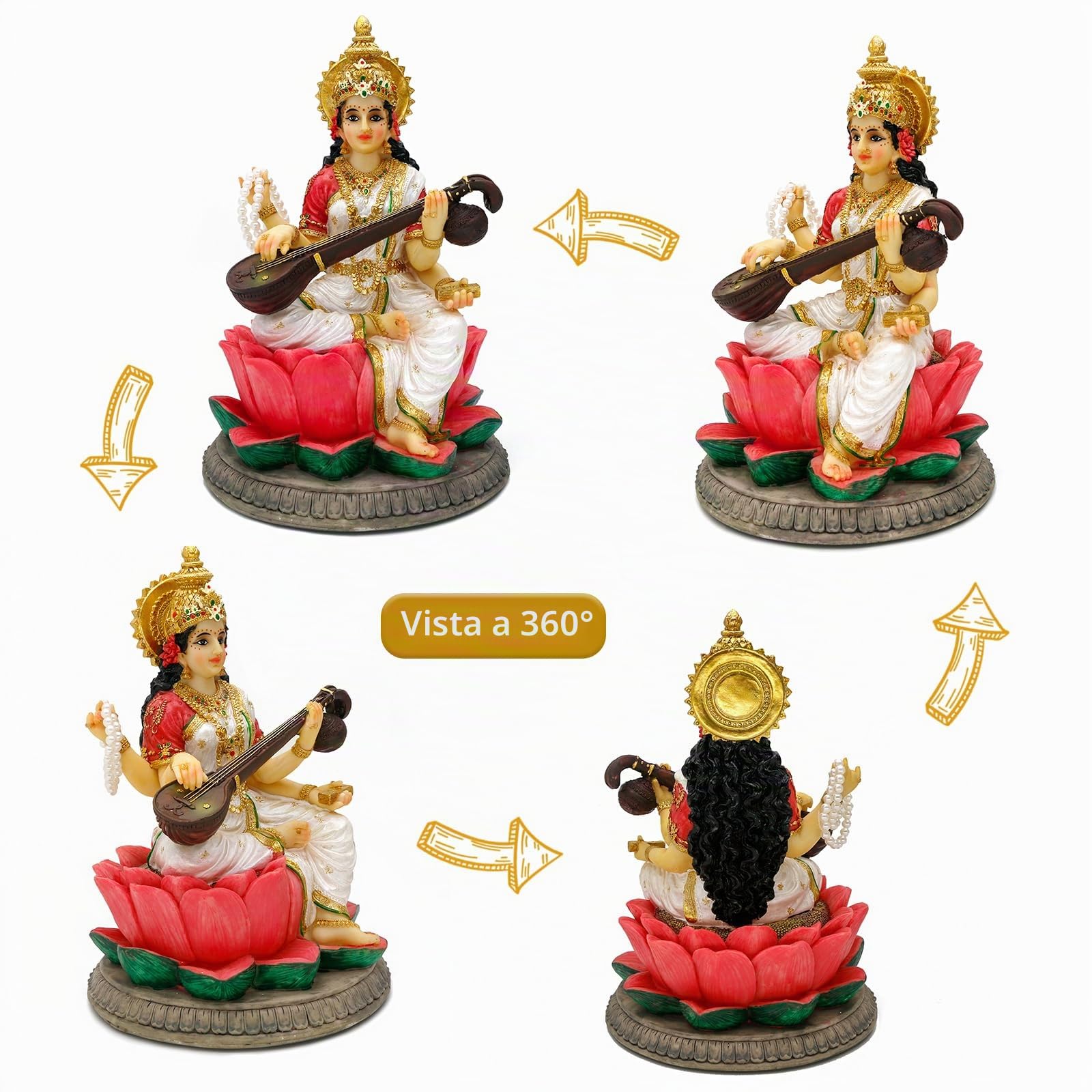 Statua della dea indù Saraswati, 21,8 cm H Saraswati, scultura indiana Diwali Pooja Articolo Murti Regali per uomo indiano donna amici famiglia Diwali Regali casa ufficio Mandir Tempio Puja Decor