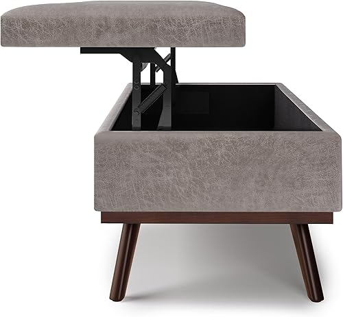 Miniatura 197 de SIMPLIHOME Owen - Bandeja rectangular moderna de mediados de siglo de 34 pulgadas de ancho, otomana pequeña para almacenamiento de mesa auxiliar, en