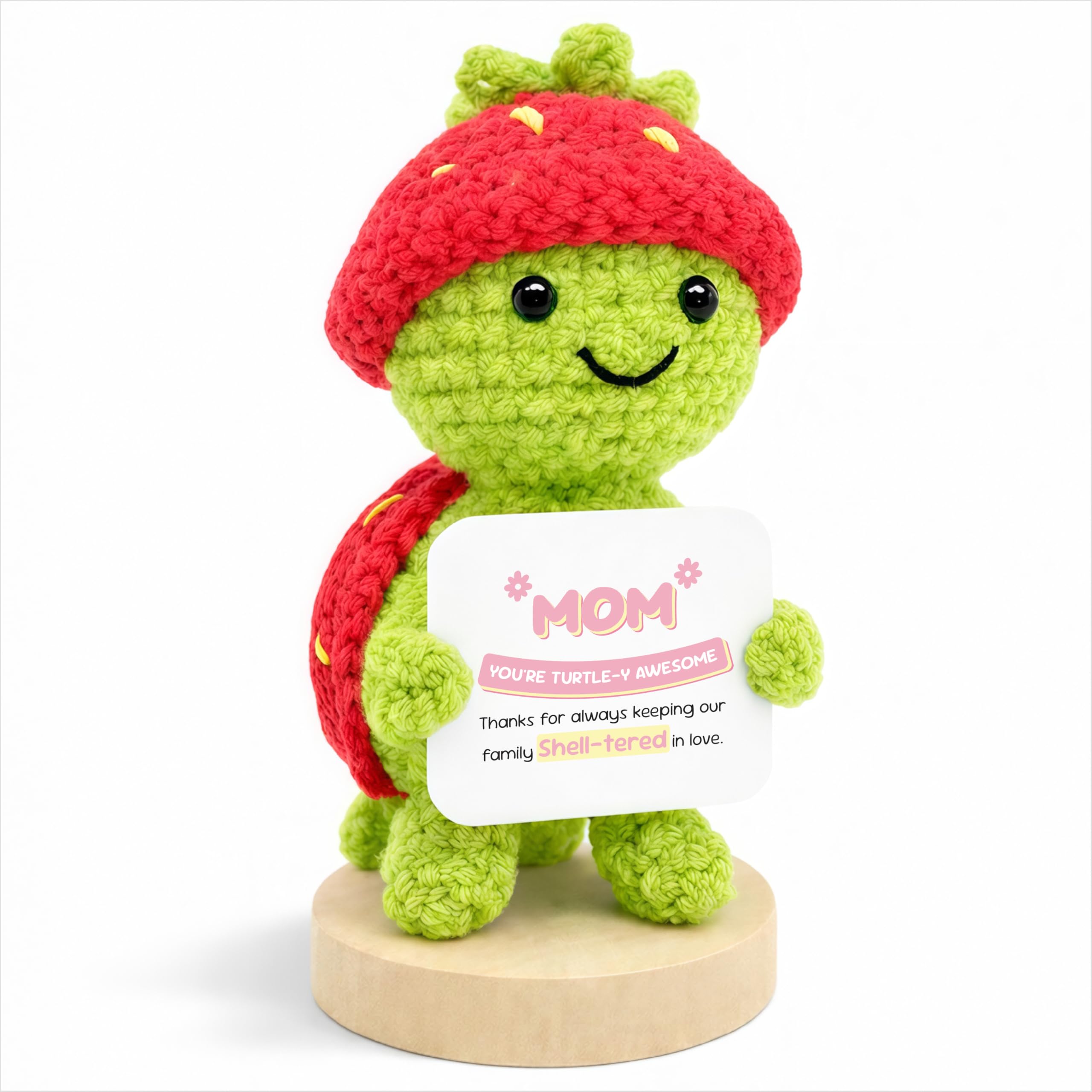 Positive Crochet Turtle – “Mom, You’re Turtle-y Awesome”, Handmade Strawberry Turtle, Encouragement Gift for Mom, Birthday Gift | Positive Affirmation Animal