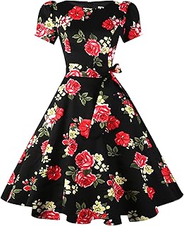 Women's Boatneck Vintage 1950s Cocktail Party Dress with Puff Sleeves - Buy now