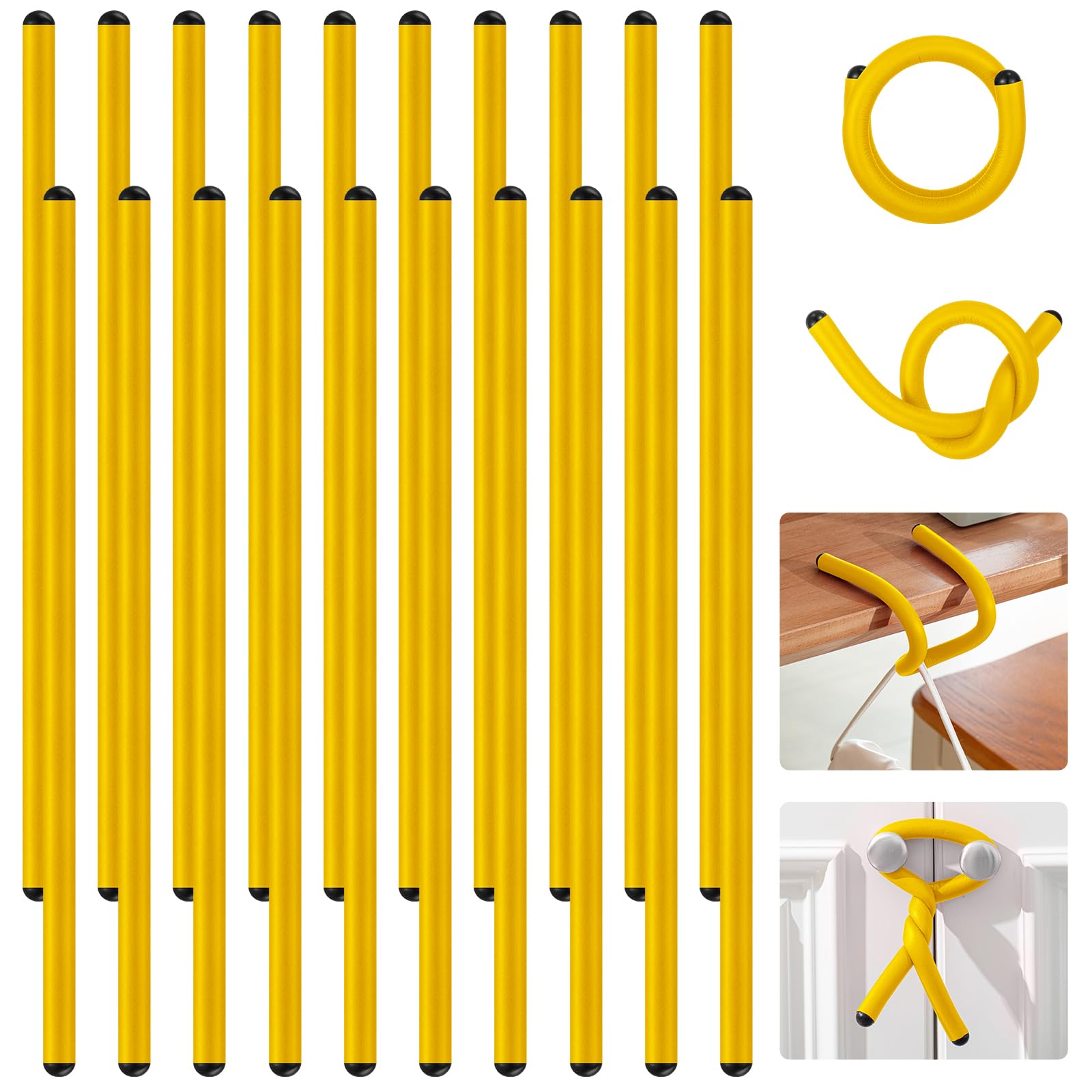 Ninehaoou 20 Pcs 17 Inch EVA Foam Twist Rubber Ties Reusable Bendable Cable Tie Straps Flexible Heavy Duty Twisty Ties for Organizing Cords Bundling (Yellow)