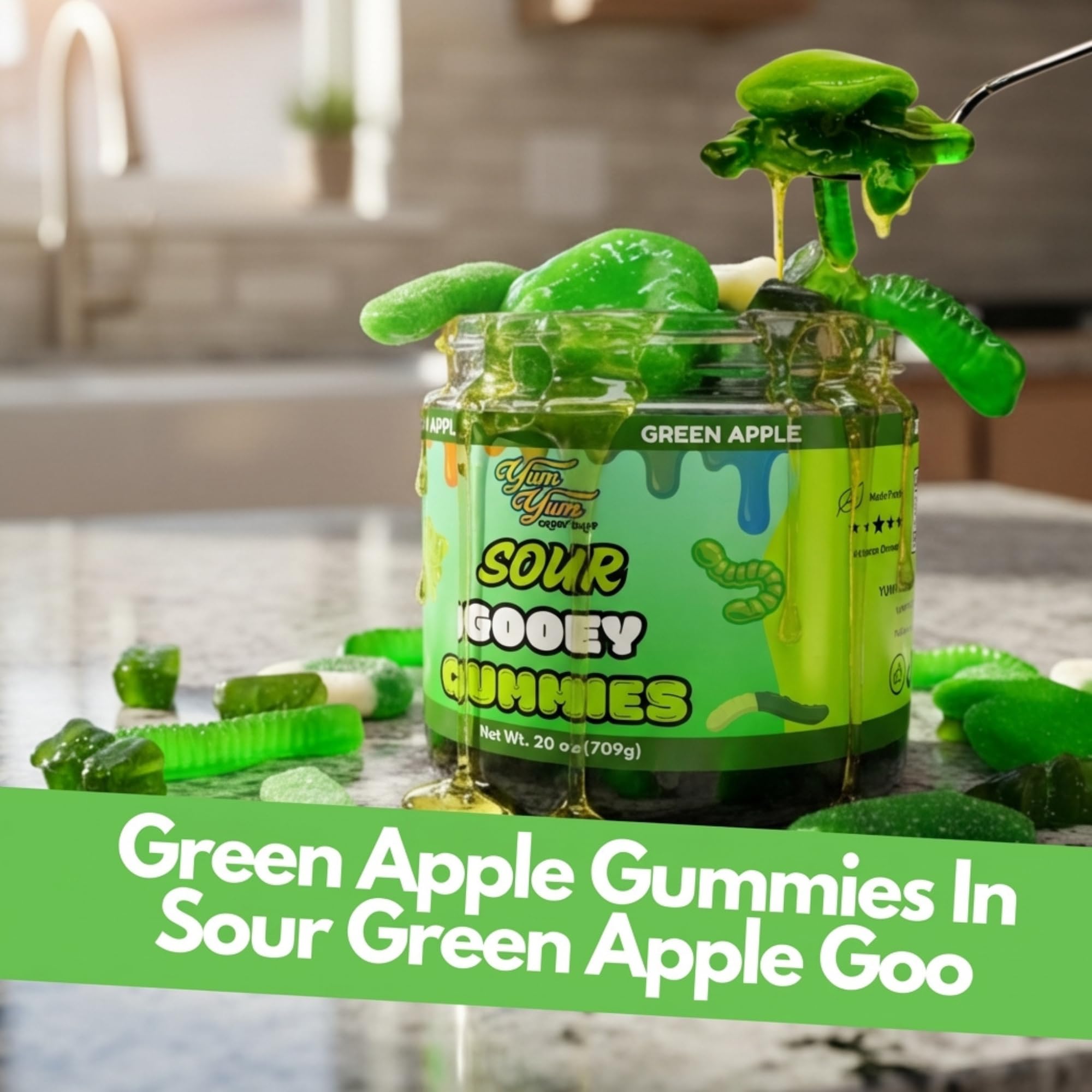 Amazon | Yum Yum Candy Shop Sour Gooey Gummies, Sour Green Apple