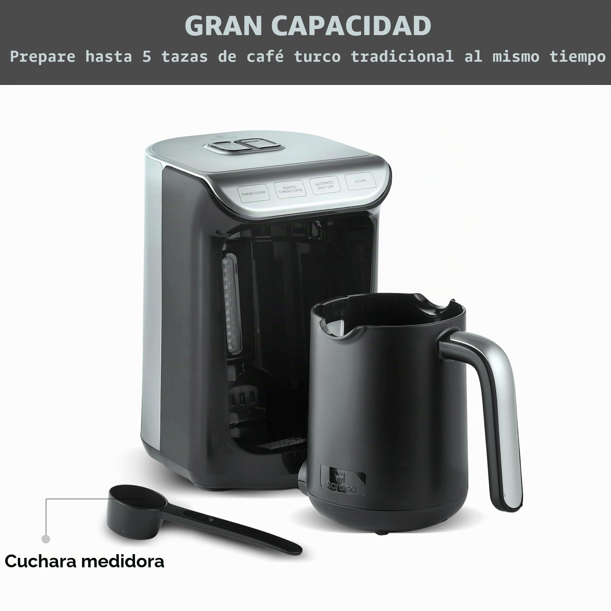 KARACA Hatır Roast Cafetera turca antracita 5 tazas capacidad mucha espuma, 535 W, sistema de alerta por voz, sistema de alerta de luz, cuchara medidora, fácil limpieza