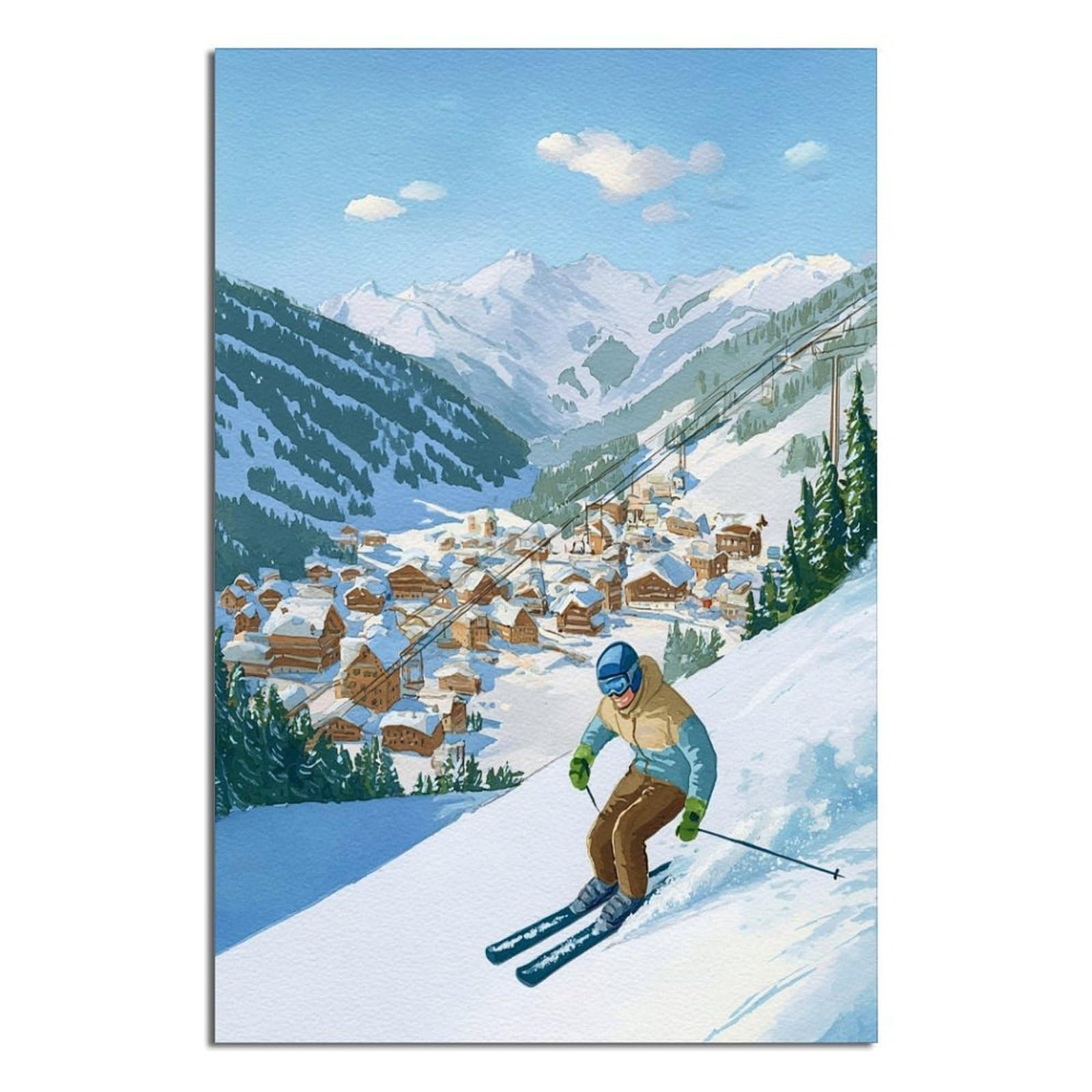 Livigno Italy Ski Posters 20x30inch(50x75cm) Vintage Watercolor Canvas Art