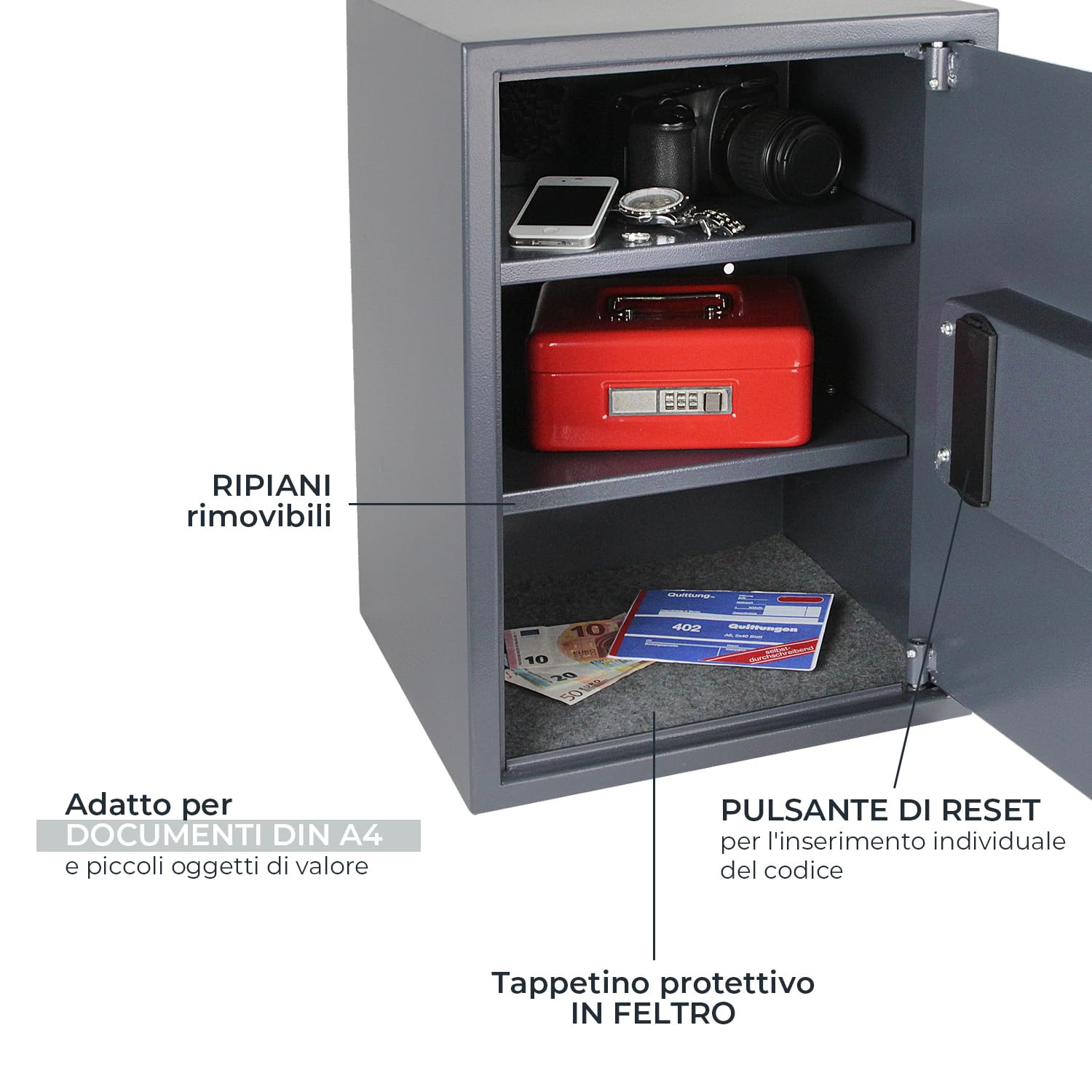 HMF 4612512 Cassaforte Mobile, Tresoro con Serratura elettronica 50 x 35 x 31 cm, antracite