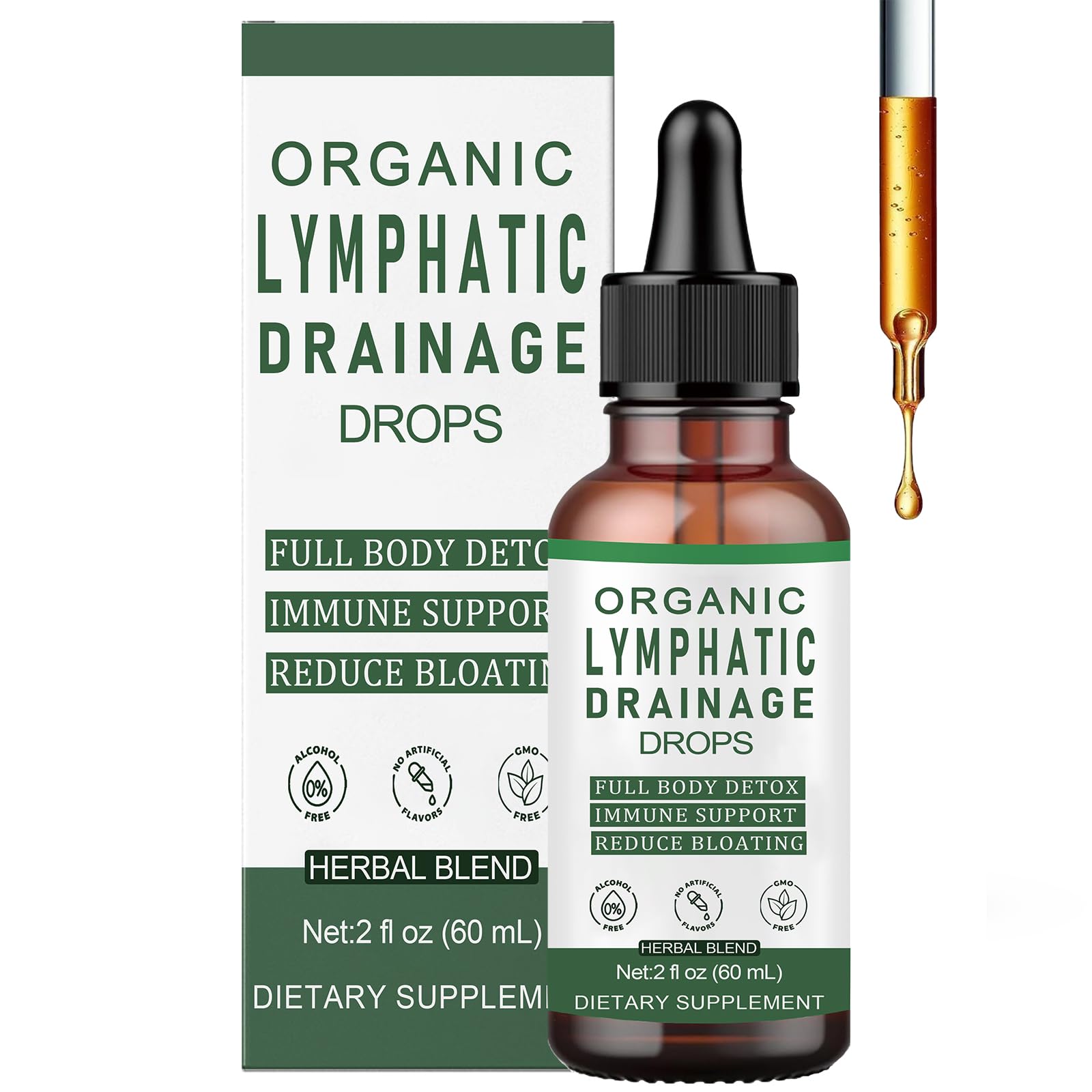 Lymphatic Drainage Drops, Lymphatic Support Drops, Reduce Bloating, Firm Face & Body, Promote Circulation, Boost Energy, Herbal Ingredients, Vegan, Non-GMO (60ml) (1)