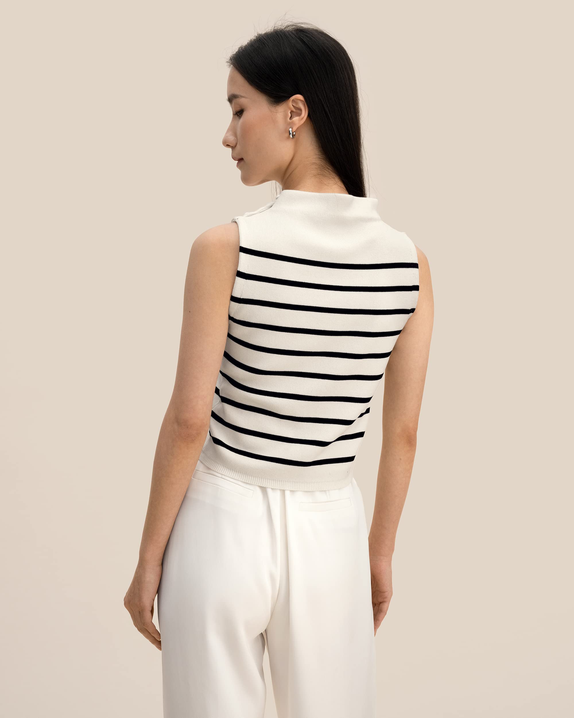 LilySilk Damen Seide gestrickte Top Frauen Schwarze Streifen ärmellose Bluse Mädchen Cooles stilvolles High Neck Shirt für Sommer einfache Match