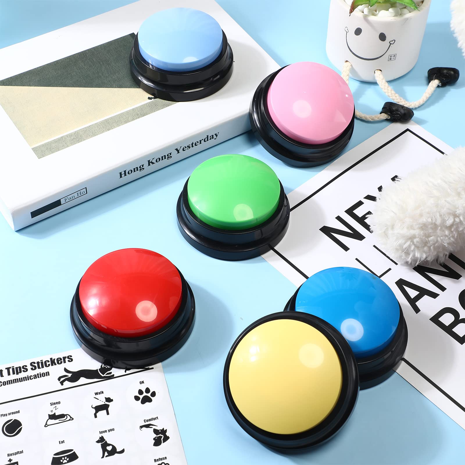 Jerify 16 botones de perro para comunicación, 8 colores, 30 segundos grabables de respuesta, zumbadores de voz grabables, juegos de botones de conversación para perros para entrenamiento de mascotas