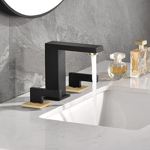 Miniatura 2 de sumerain Grifo de baño generalizado de 8 pulgadas, grifo de lavabo de baño negro, grifo de baño de 3 agujeros