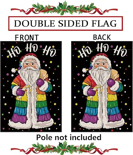 Miniatura 3 de Bandera de jardín de Navidad, diseño de Papá Noel, arco iris, banderas de doble cara para exteriores, LGBT, lesbianas, gay, transgénero, decoración