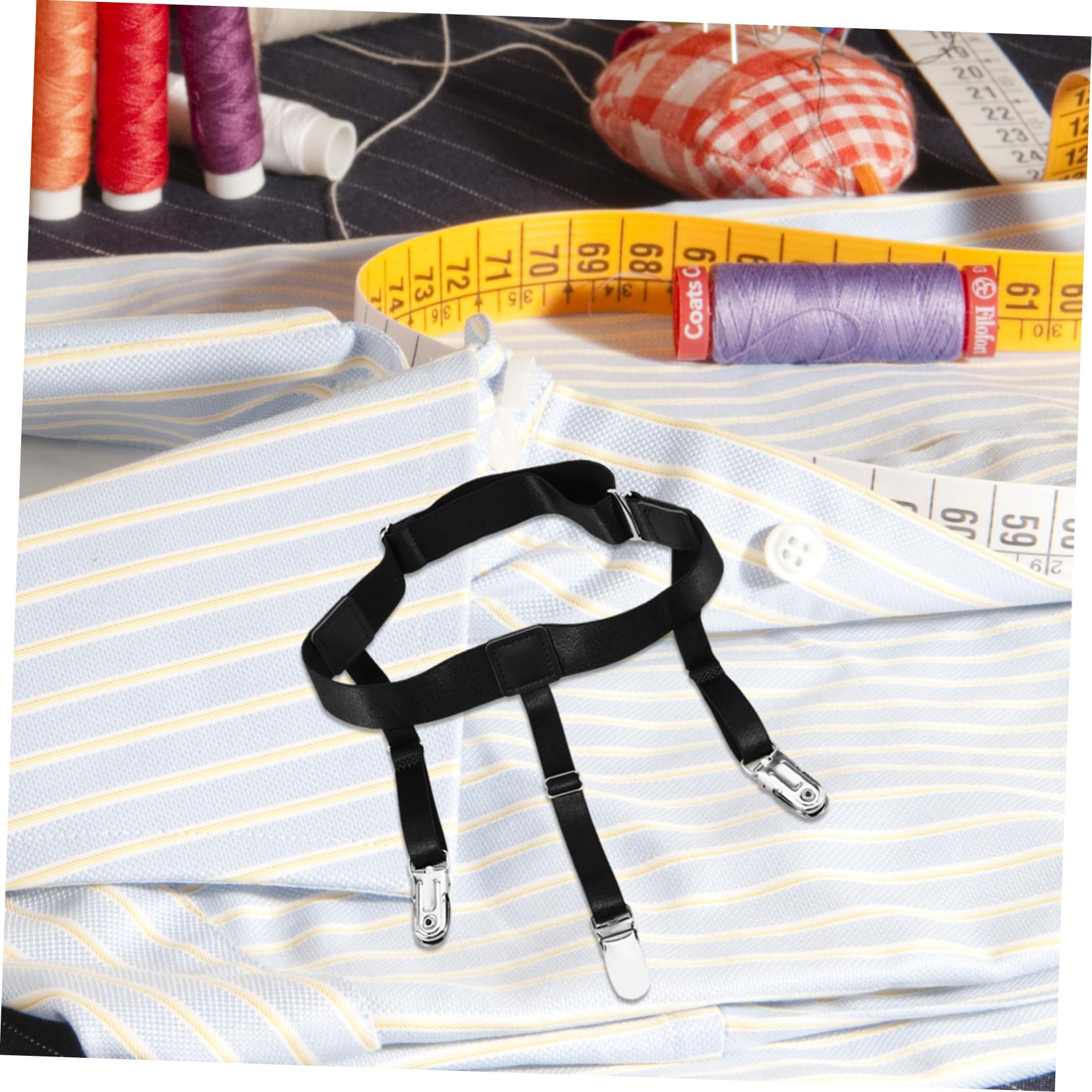 FRCOLOR 2pcs Adjustable Non Slip Shirt Suspenders for Elastic Shirt Garters Keepers Durable Leg to Secure and Socks Stylish for Tucked Look